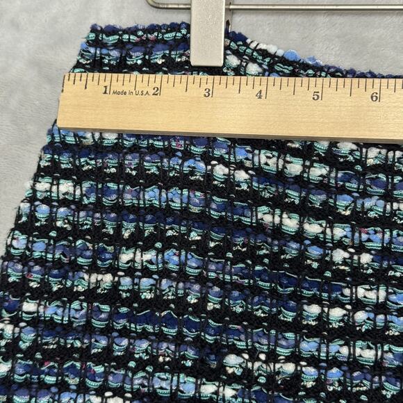 St John Skirt Womens 8 Blue Black Tweed Boucle Knit Wool Blend Classic Stretch - Picture 8 of 14